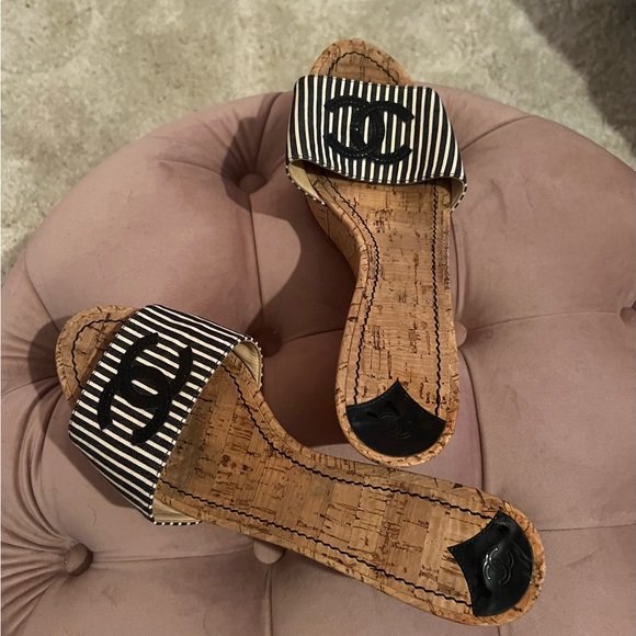 CHANEL Shoes - Vintage Chanel Stripe Cork Sandals